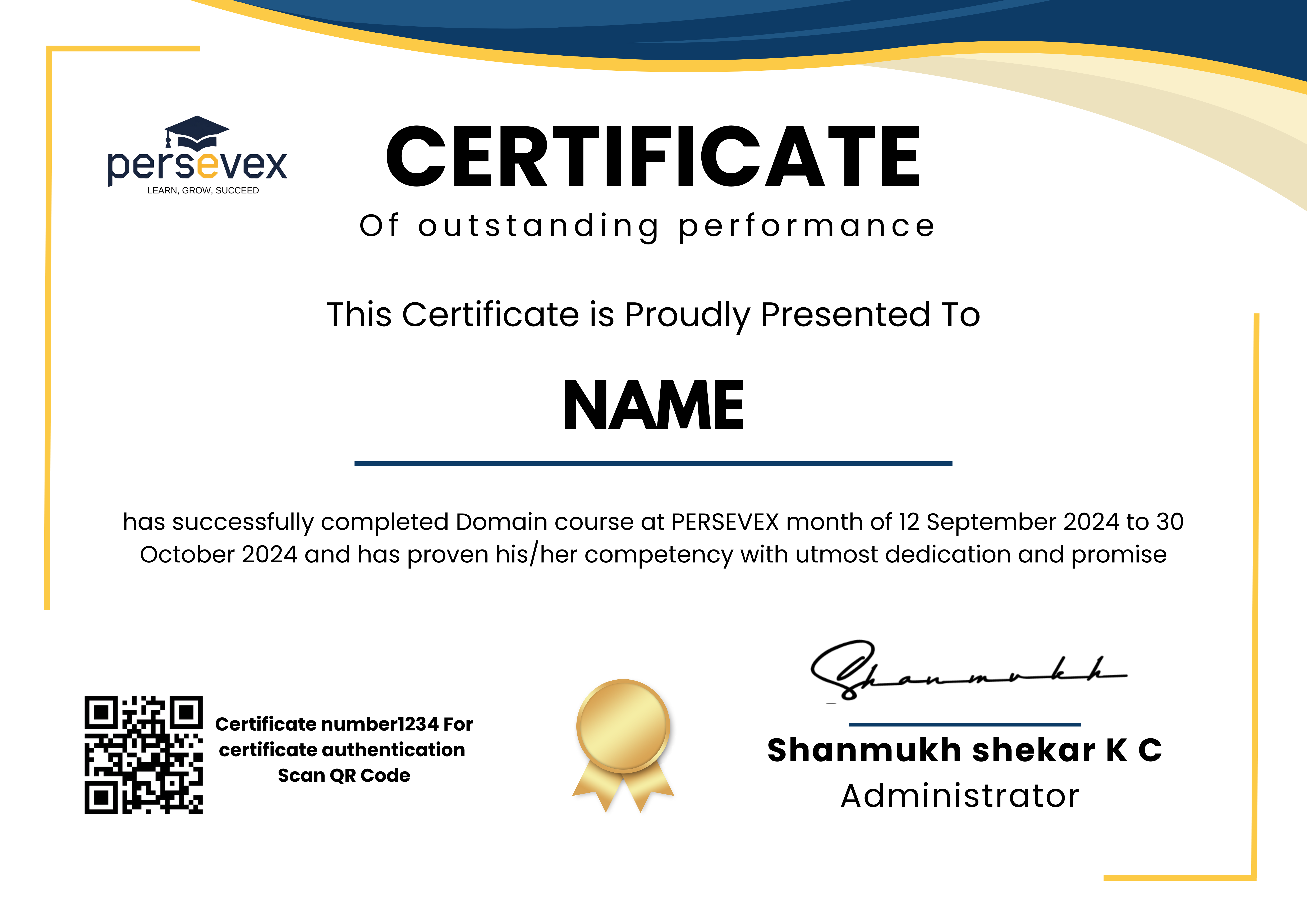 Outstanding Performance Certificate